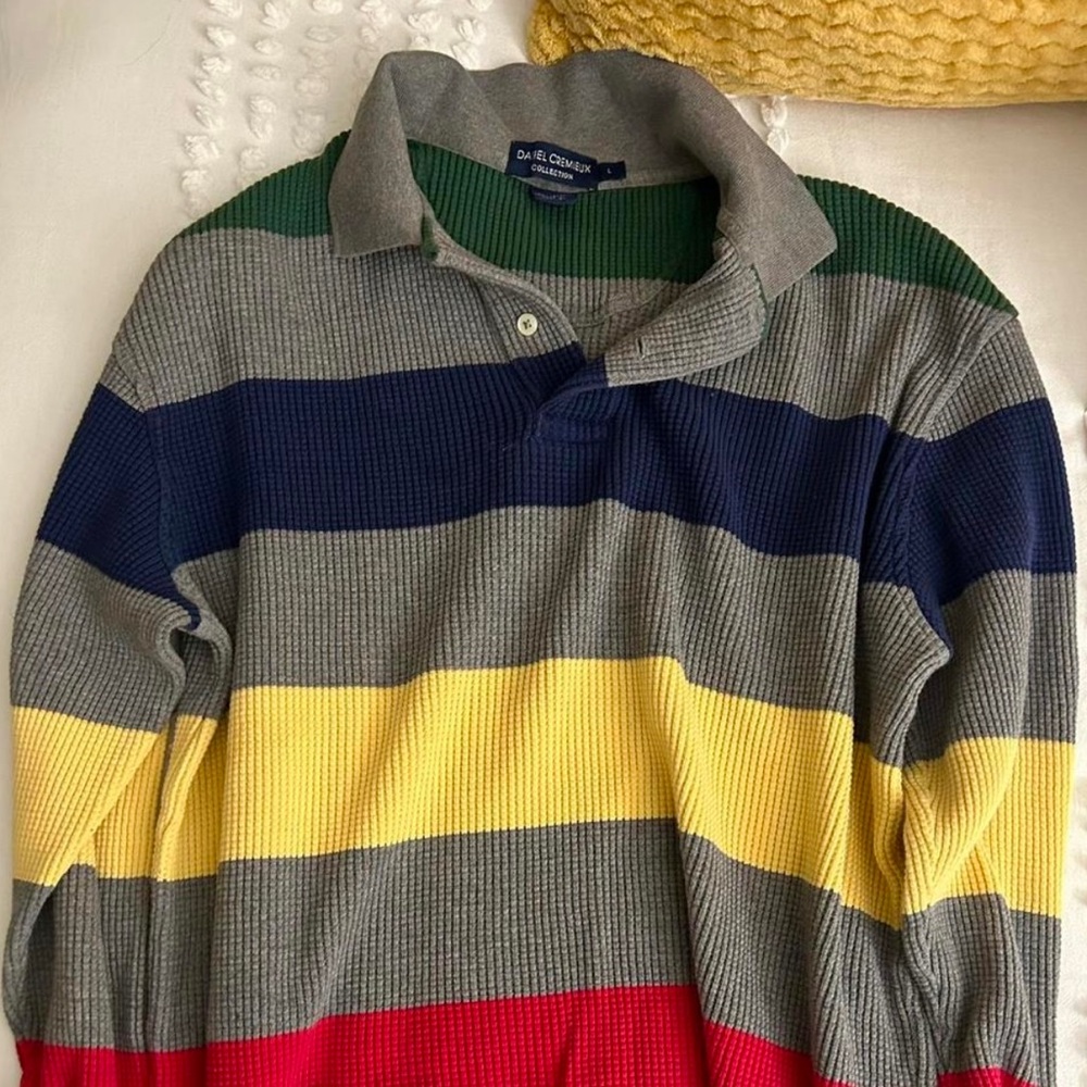 Daniel Cremieux Waffle Striped Rugby Polo 100% Cotton